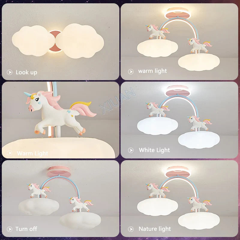 Axyaa Unicorn Cloud Chandelier with Remote Control for Children's Room
