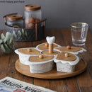 Axya Rotating 5-Grid Ceramic Snack Platter with Wooden Lid - Decorative Tableware
