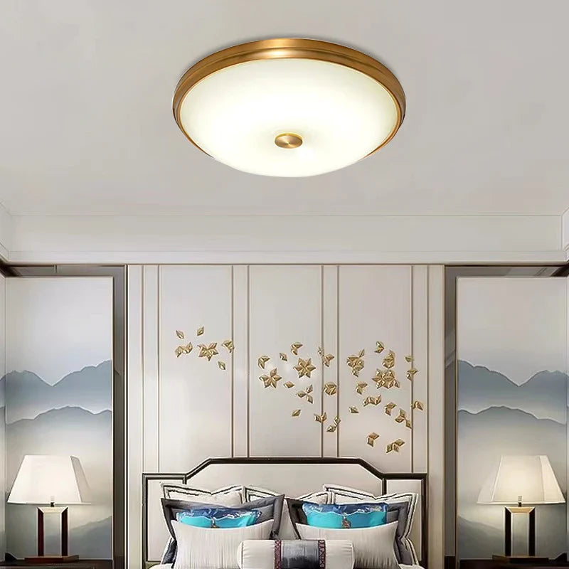 Axya Glass Shade Ceiling Light: Modern LED Brass Lamp for Living Room, Bedroom, Restaurant