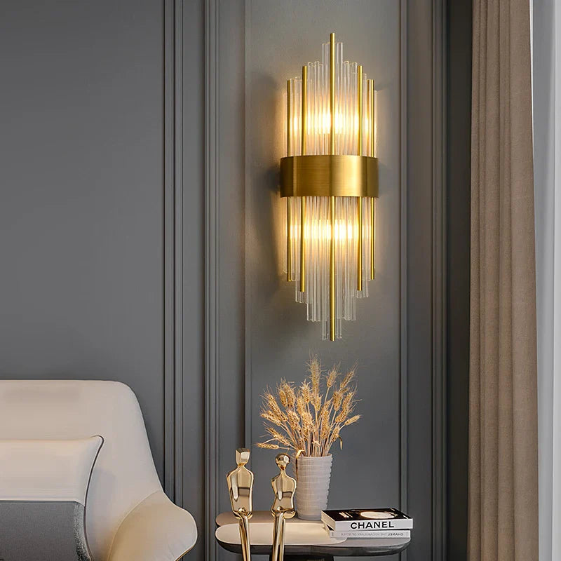 Axyaa Golden Crystal Wall Lamp: Elegant LED Sconce for Bedroom, Living Room, Bathroom