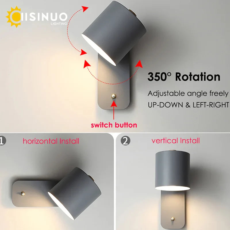 Axyaa Rotatable Nordic Wall Lamp With Switch for Home Decoration