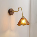 Axyaa Green Glass Copper LED Wall Sconce with Pull Chain Switch and Walnut Wood Base