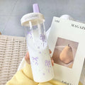 Axyaa Purple Bow Straw Cup: Cute Bubble Tea Coffee Milk Water Bottle, Large Capacity