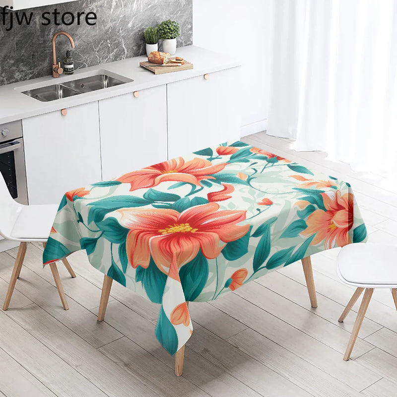 Tropical Plant Printed Waterproof Table Cloth for Kitchen & Restaurant by Axyaa