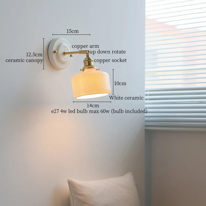 Axyaa Ceramic LED Wall Lamp for Bedroom & Bathroom with Pull Switch