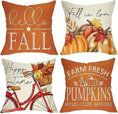 Axyaa Buffalo Check Print Linen Pillow Cover 45x45 for Fall Thanksgiving Decor