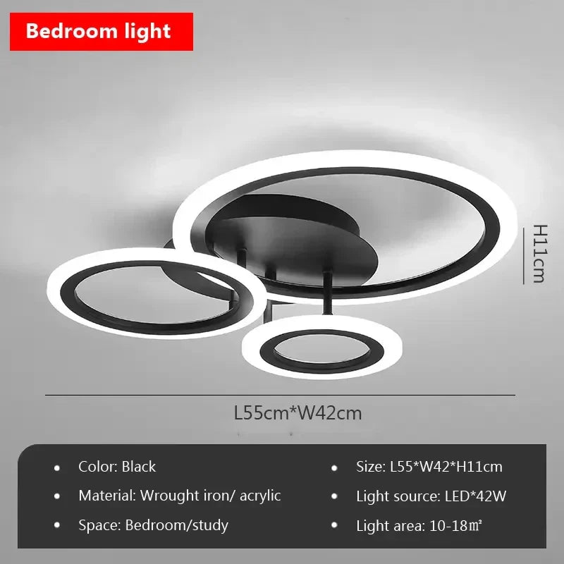 Axyaa Black LED Ceiling Chandelier with Remote Control for Modern Home Decor.