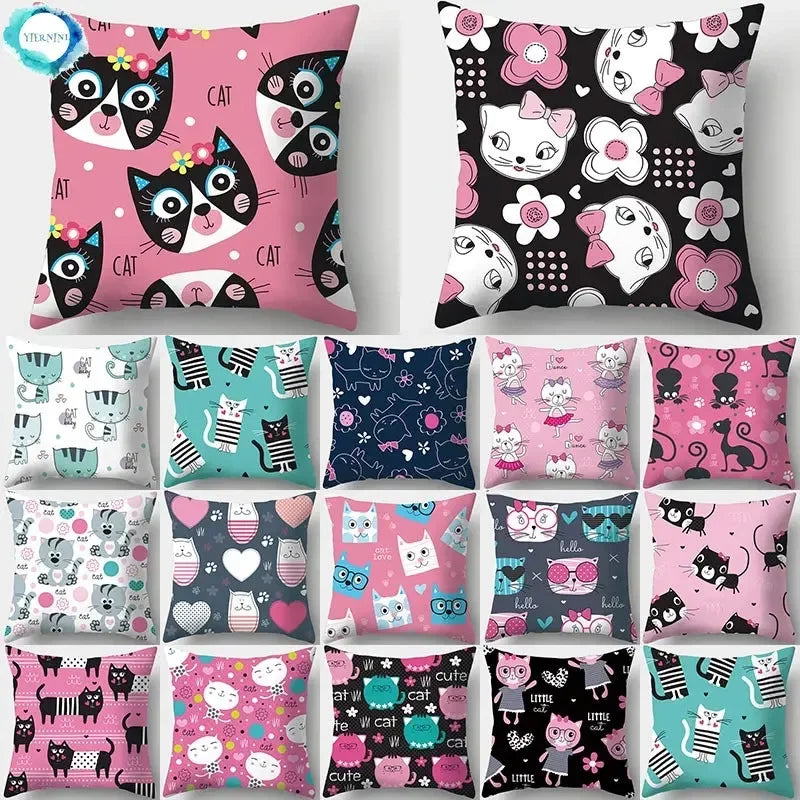 Black Cat Pattern Pillowcase for Sofa Decor Axyaa Brand