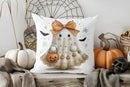 Cute Ghost with Pumpkin Halloween Pillow Cover by Axyaa - For Sofa, Bedroom, Car