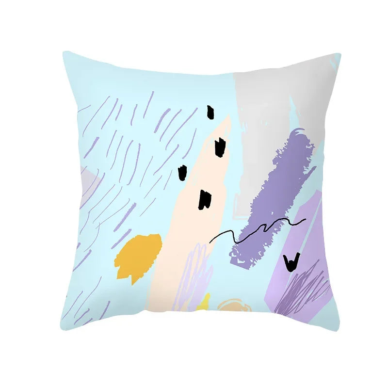 Axyaa Pink Blue Abstract Plants Floral Pillows Case - Modern Art Decor Sofa Couch