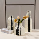 Axyaa Geometric Stripes Wave Ceramic Vase - Handmade Irregular Design