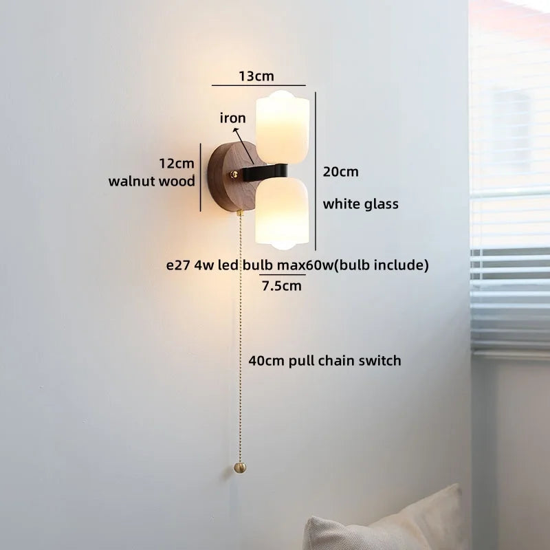 Axyaa Walnut Wood Glass Wall Lamp - Spherical Indoor Light for Living Room, Bathroom & Stairs