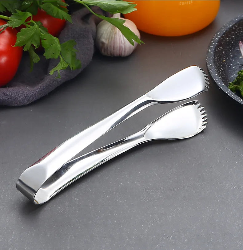 Axyaa Stainless Steel Serrated Food Tongs - Gold Clamp for Home Kitchen