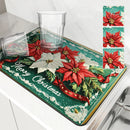 Axyaa Christmas Poinsettia Draining Mat - Super Absorbent Kitchen & Bathroom Drain Pad