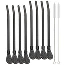 Axyaa Stainless Steel Drinking Straws Spoon Set for Cocktails & Tea - 8Pcs