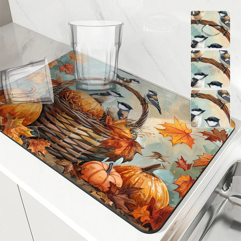 Axyaa Maple Leaf Absorbent Draining Mat - Quick Dry Kitchen & Bathroom Drain Pad