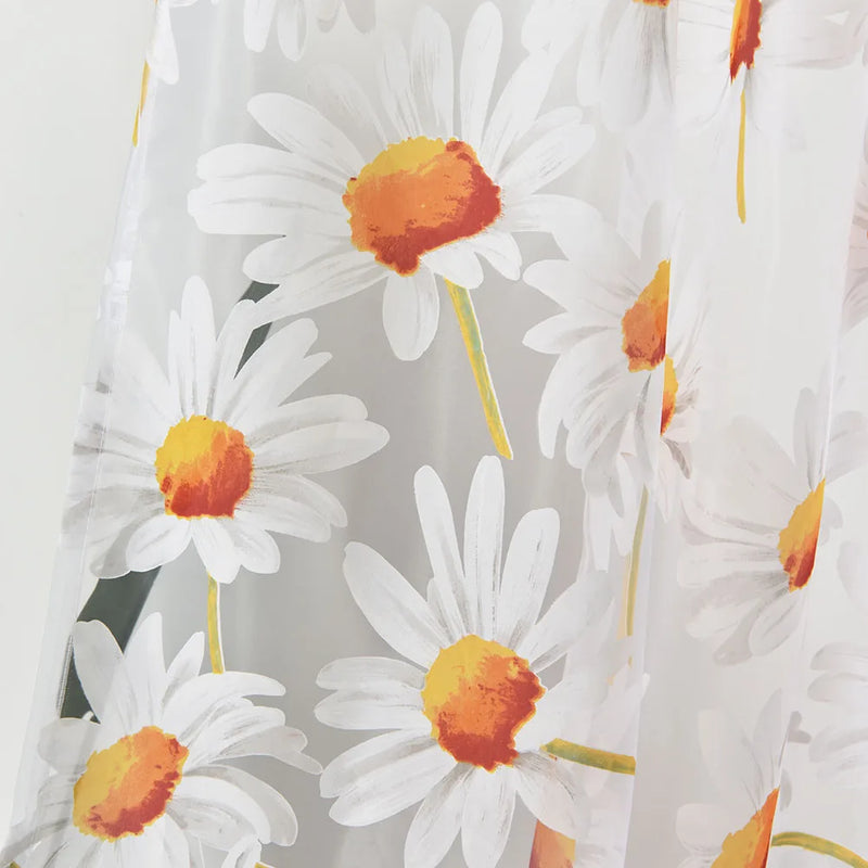 Axyaa White Daisy Sheer Window Curtain Drape for Living Room Floral Home Decor