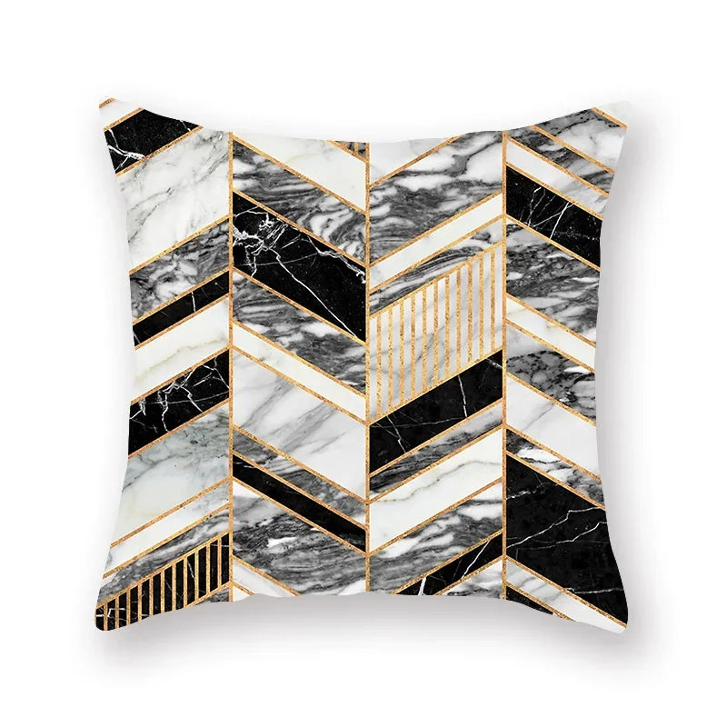 Axyaa Luxury Gold Black Geometric Marble Stripe Pillowcase