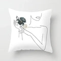 Minimalist White Pillow Cover - Axyaa Portrait Sketch Nordic Cushion