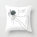 Minimalist White Pillow Cover - Axyaa Portrait Sketch Nordic Cushion