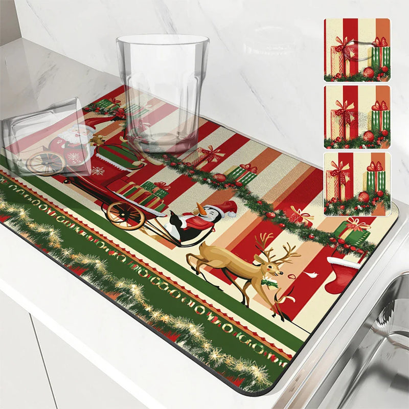 Axyaa Christmas Santa Drying Mat Absorbent Dish Placemat