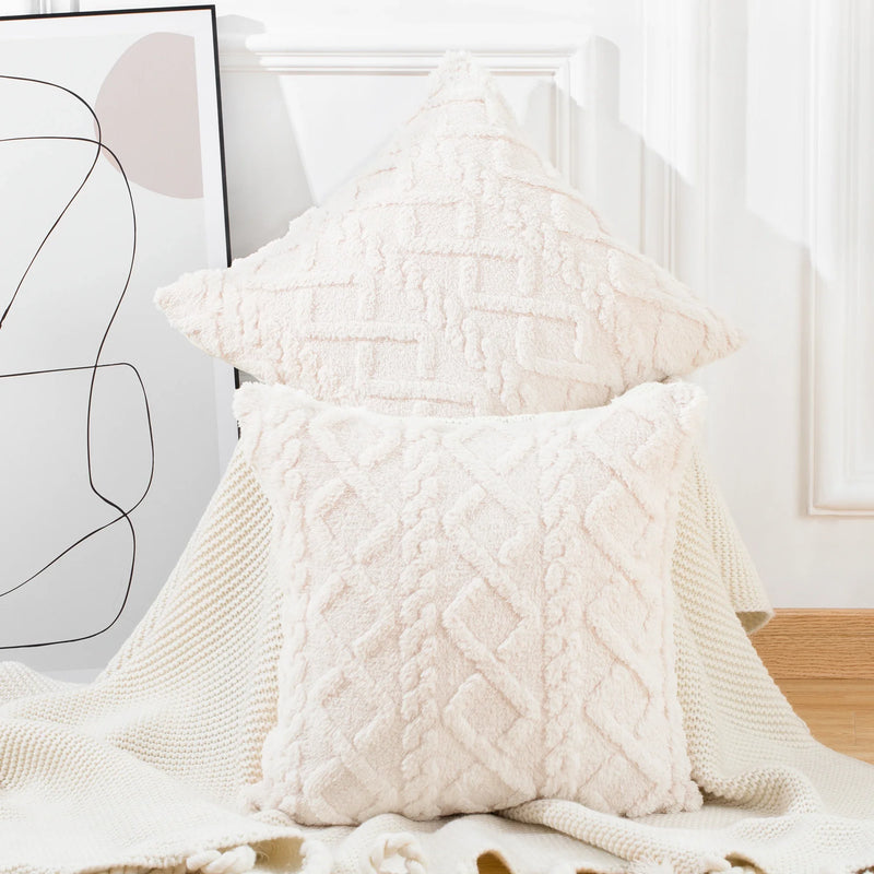 Fuzzy Short Wool Fleece Throw Pillow Cover for Sofa, Axyaa Branded Square Patterned Plush Cushion