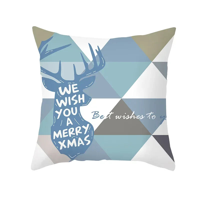 Axyaa Reindeer Print Cushion Cover: Nordic Modern Geometric Design for Home Sofa.