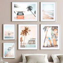 Coconut Tree Beach Surf Wall Art Canvas Print by Axyaa