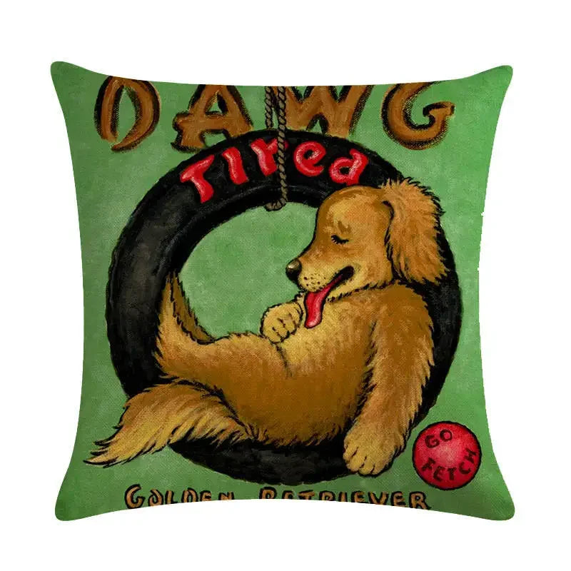 Axyaa Cartoon Dog Linen Cushion Cover for Office Furniture and Sofa Decor