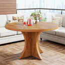 Axyaa 47.24" Round Farmhouse Dining Table for 4-6, Solid Wood with Pedestal Base