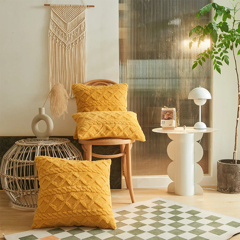 Axyaa Short Plush Geometric Pillow Cover Set - Home Decorative Sofa Accent