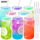 Axyaa 16oz Clear Glass Straw Cup Set with Colorful Lids - Reusable Drinkware for Coffee and Tea
