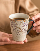 Axyaa Hand-painted Wisteria Ceramic Tea Cup Large Capacity Mug with Handle