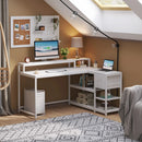 Axyaa Industrial L-Shaped Desk with Drawer, Shelves, and Monitor Stand