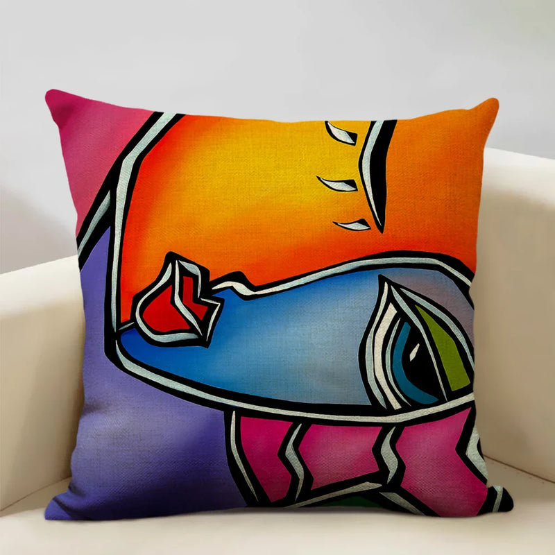Nordic Style Abstract Painting Girl Cushion Cover by Axyaa