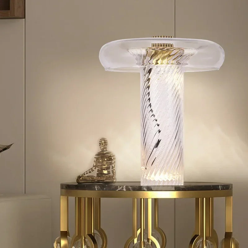 Axyaa Twisted Pattern Glass LED Table Lamp for Study Bedroom Bedside