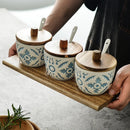 Axya 3-Piece Ceramic Spice Box Set: Embossed Round Seasoning Jar, Sugar Salt Shaker