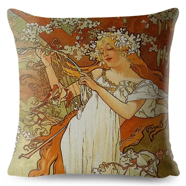 Beige Art Nouveau Gallery Cushion Cover for Home Decor - Axyaa