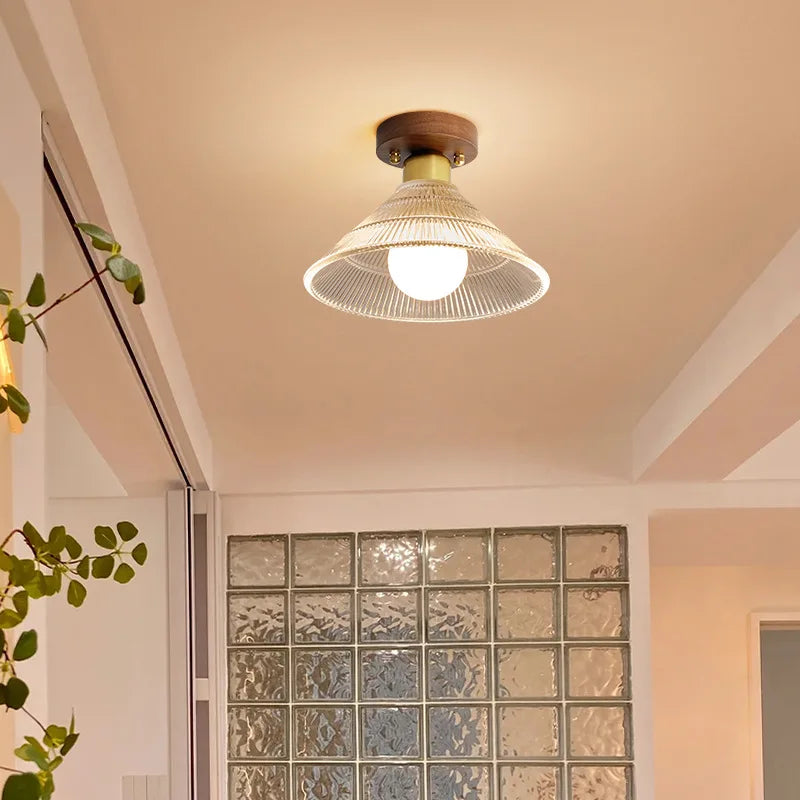 Axyaa Modern Wood Glass LED Ceiling Light for Kitchen Living Room Decor