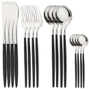 Axyaa 16-Piece Stainless Steel Cutlery Set in Black Gold Mirror Finish