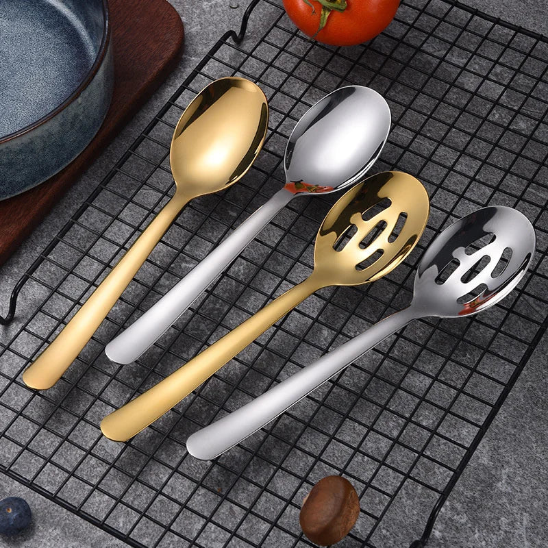 Axyaa Stainless Steel Long Handle Soup Spoon Colander Mixing Teaspoon Set
