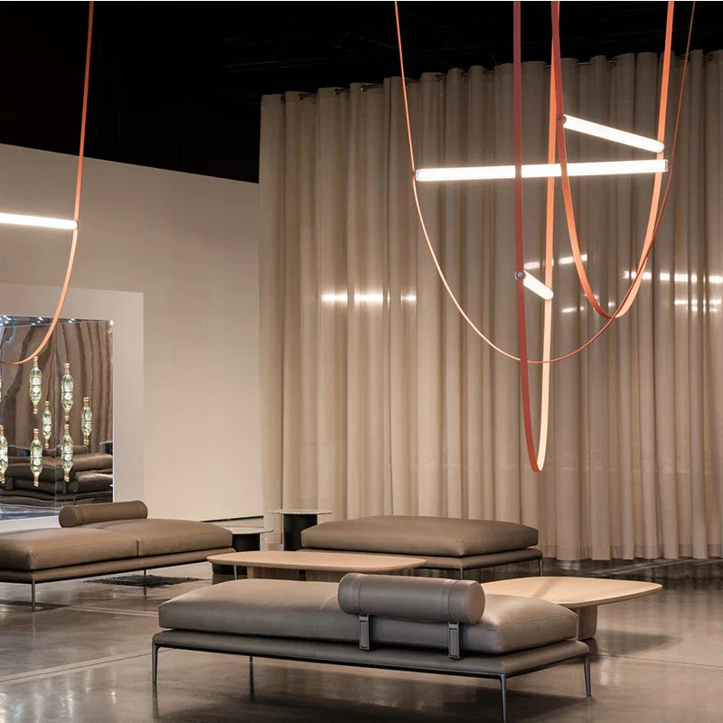 Axyaa Leather Belt Chandelier: Modern Glass Tube Designer Lighting for Living Room