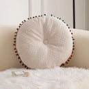 Axyaa Pom Pom Fringed Round Pillow for Home Decor & Gifts