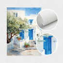 Axyaa Blue Travel Greek City Art Coast Canvas Poster Set for Home Decor