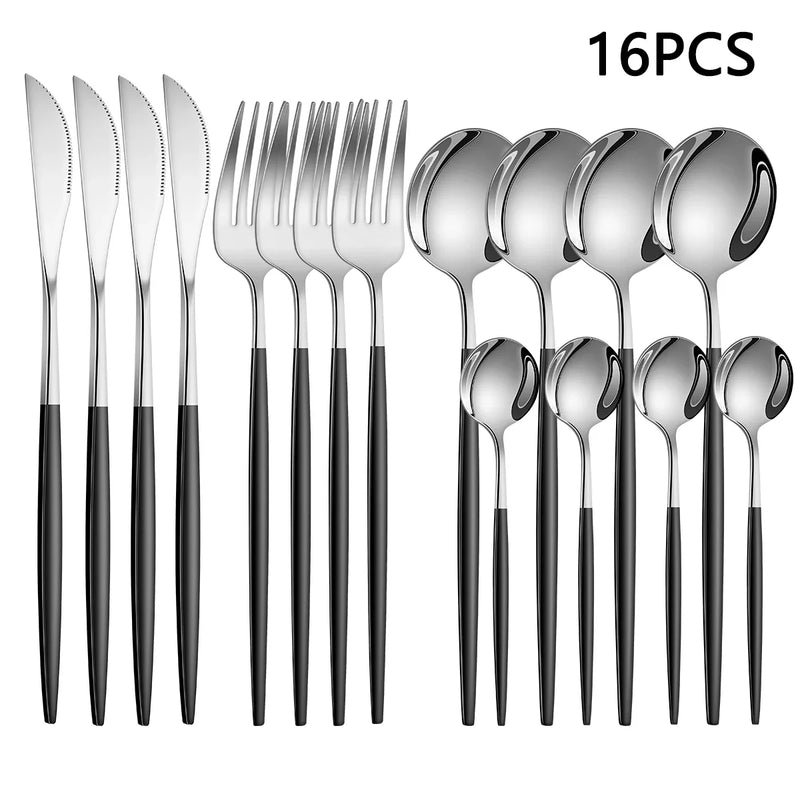 Axyaa 16-Piece Stainless Steel Tableware Set for Home, Hotel, and Restaurant