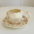 Axyaa Hand-painted Flower Love Heart Ceramic Coffee Cup and Saucer