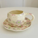 Axyaa Hand-painted Flower Love Heart Ceramic Coffee Cup and Saucer