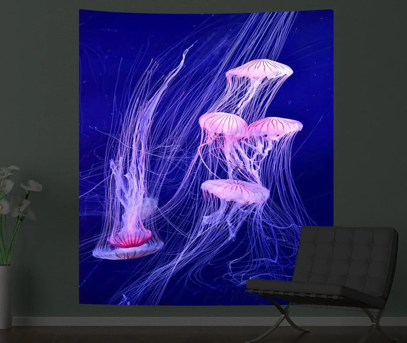 Axyaa Psychedelic Jellyfish UV-Reactive Tapestry for Bedroom and Dorm Decor