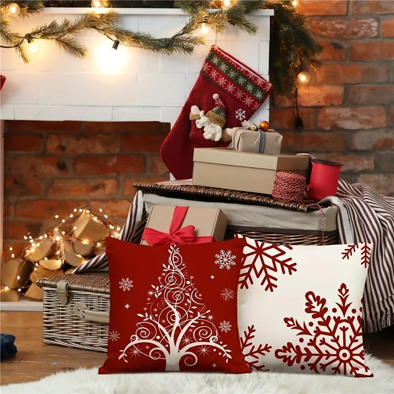 Axyaa Red Snowflake Christmas Tree Pillowcover for Festive Living Room Decor