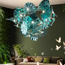 Axyaa Green Glass Leaf Crystal Chandelier for Hotel Lobby and Kitchen Island